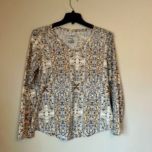 Metallic accented long sleeve cotton t-shirt.